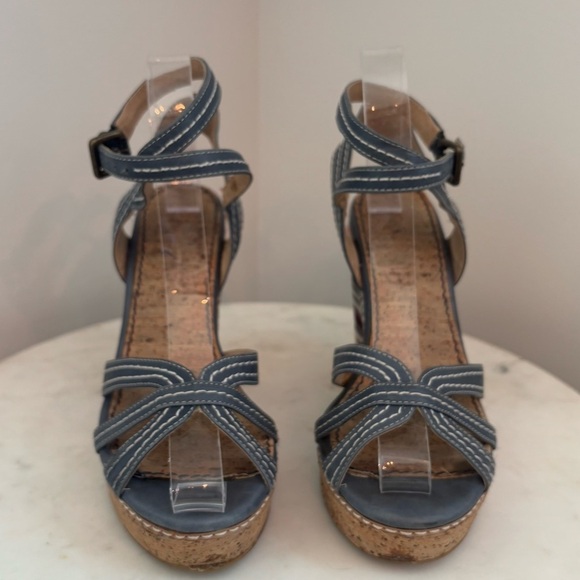 Splendid Kayla Rainbow Striped Blue Leather Boho Espadrille Wedge Sandals Size 8 - Picture 2 of 9